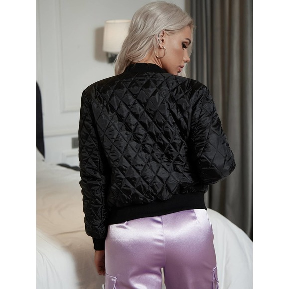 Glam Zip Up Quilted Bomber Jacket olive green - Picture 6 of 8